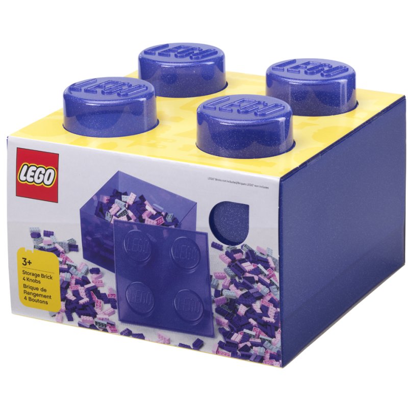 Boîte de rangement LEGO 4 tenons, transparent paillettes, empilable, 5,7 litres