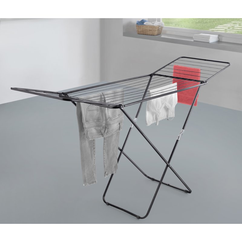 Metaltex Vulcano wing clothes airer, folding, 18 m drying length, black
