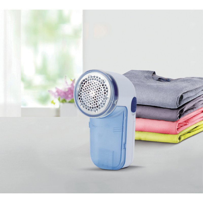 Metaltex pluizenverwijderaar, met opvangbak, blauw/wit, 2x AA batterij
