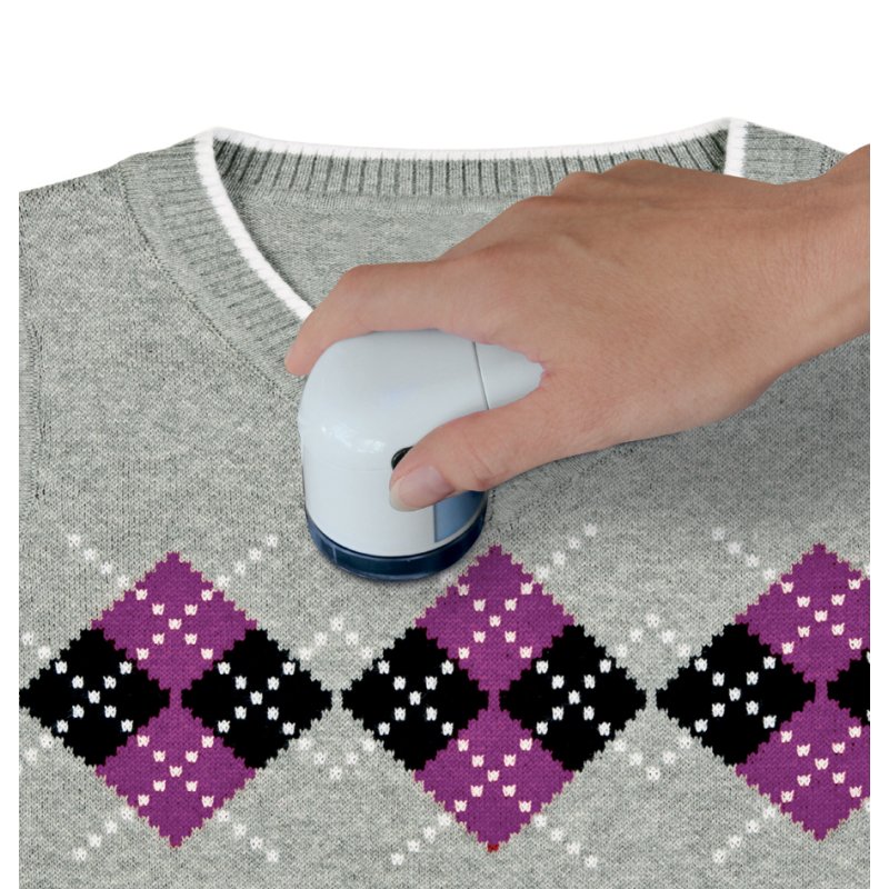 Metaltex pluizenverwijderaar, met opvangbak, blauw/wit, 2x AA batterij