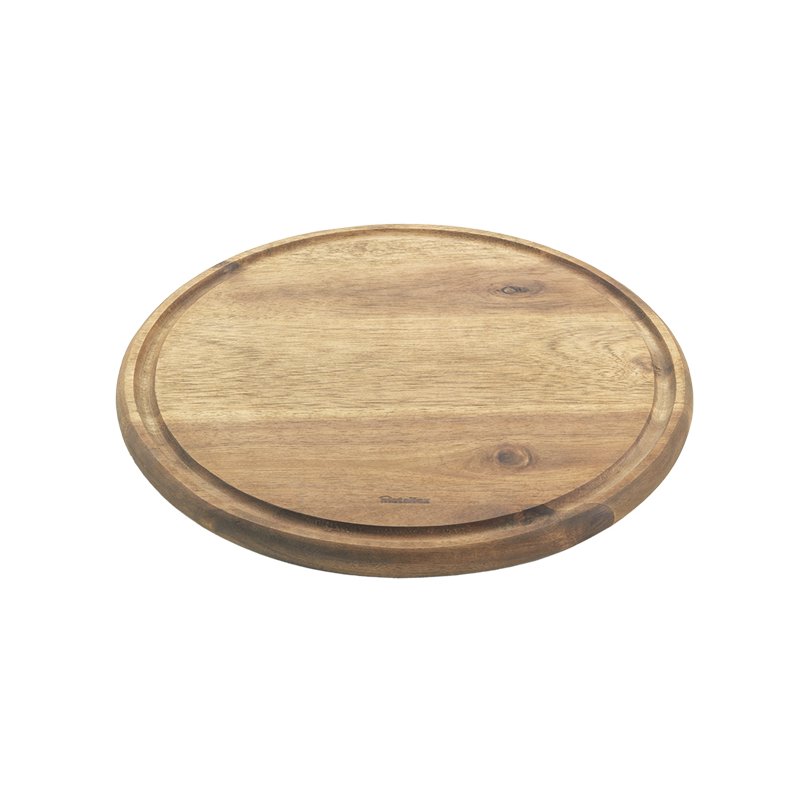 Metaltex planche à découper ronde, bois d'acacia, diamètre 24 cm, avec gouttière