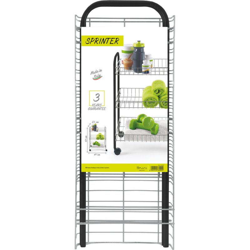 Metaltex allround trolley Sprinter, 3 étages, argent-noir, 41×23×61 cm