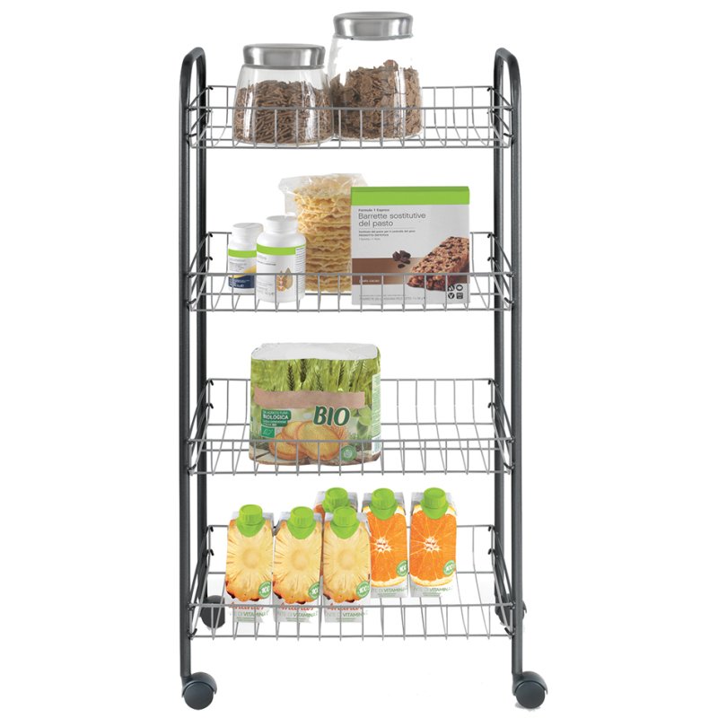 Metaltex allround trolley Sprinter, 3 étages, argent-noir, 41×23×61 cm