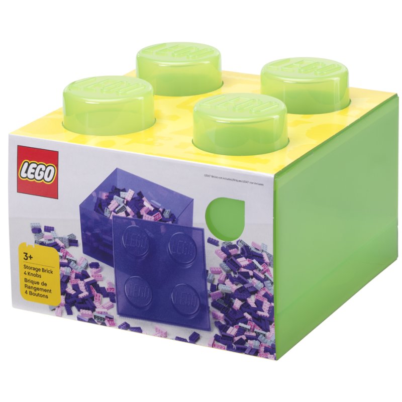 Boîte de rangement LEGO 4 tenons avec couvercle, vert clair transparent, 5,7 litres