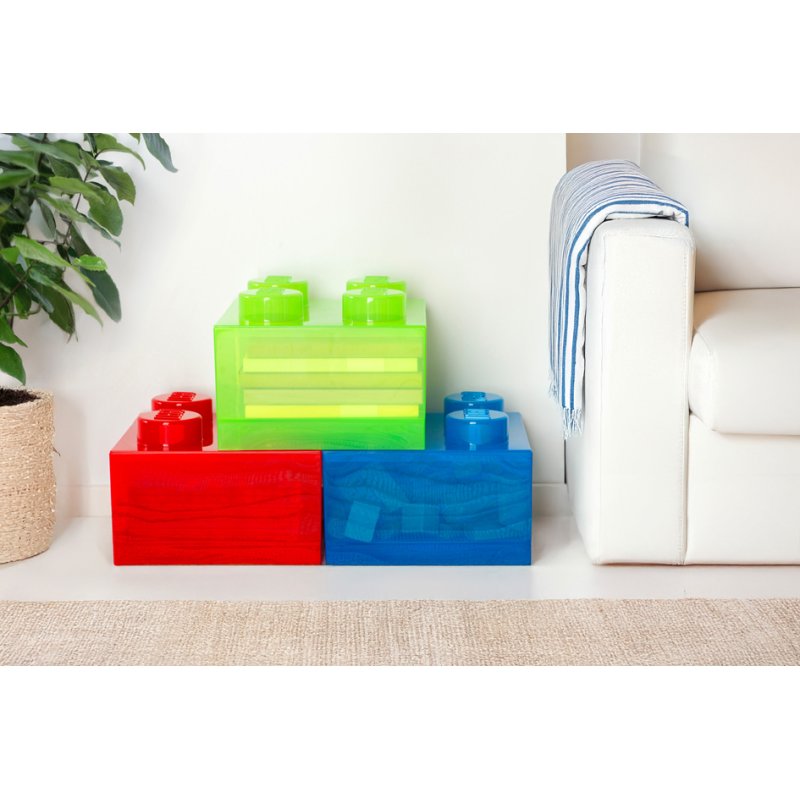 Boîte de rangement LEGO 4 tenons avec couvercle, vert clair transparent, 5,7 litres