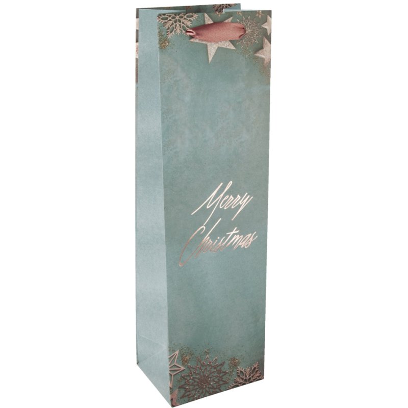 Sigel sac bouteille cadeau de Noël Charmful Christmas, bleu/vert, 100×80×350 mm