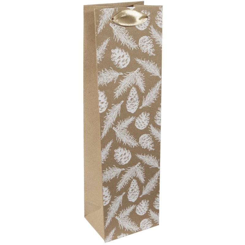 Sigel coffret cadeau de Noël sac bouteille Pommes de pin et branches de sapin, carton brun, 100×80×350 mm