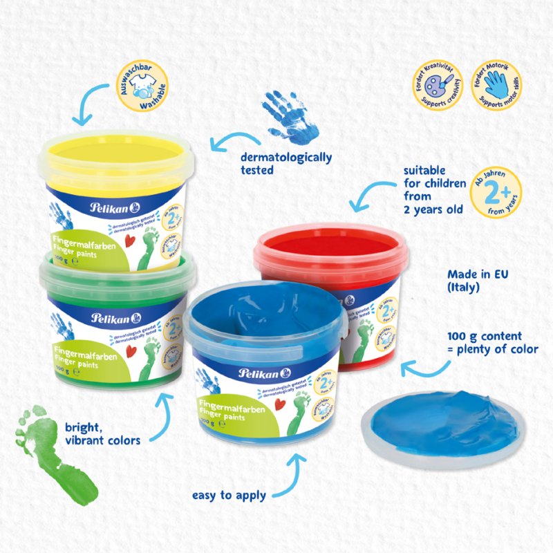 Pelikan finger paint basic set, 4 colours, water-based, 4×100 g