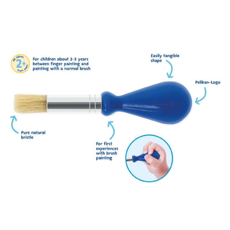 Pelikan pinceau enfant, grip ergonomique, bleu, poils doux