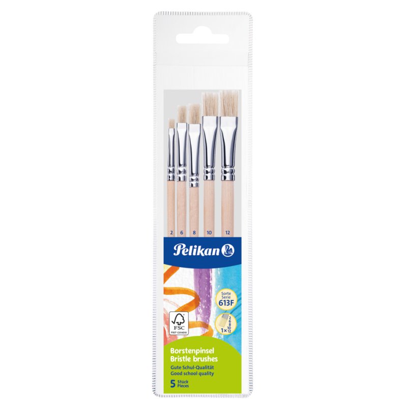 Pelikan pinceaux set de démarrage pinceaux, manche bois, 5 pièces