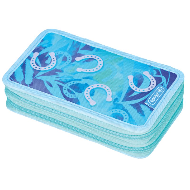 herlitz étui double Lucky Horse, bleu clair/bleu foncé, 23 pièces remplies, 2 compartiments