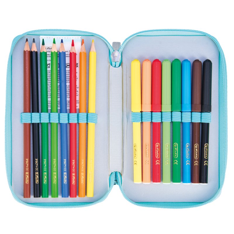 herlitz étui double Lucky Horse, bleu clair/bleu foncé, 23 pièces remplies, 2 compartiments