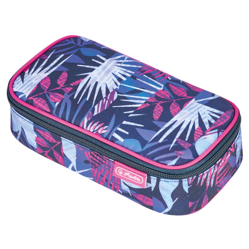 herlitz beatBox Indigo Flowers pencil case, XXL zip, 6 pen loops, 225×120×70 mm