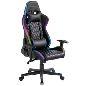 LogiLink gamingstoel met RGB-verlichting, hoofd- en lendensteun, zwart, tot 150 kg