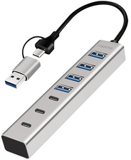 LogiLink USB 3.0 hub 7-port, 4x USB-A and 3x USB-C, silver