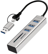 LogiLink USB 3.0 hub with card reader, 3-port, silver