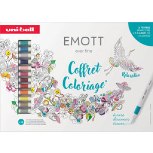 uni-ball fineliner EMOTT set, 0,4 mm, 16 stuks, kartonnen etui