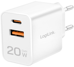 LogiLink Adaptateur de prise USB, 1× USB-A + 1× USB-C, 20 Watt, blanc