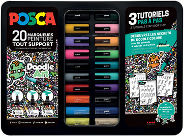 POSCA pigmentmarkers Doodle Art Set, 20 stuks, metalen doos