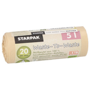 STARPAK vuilniszakken Waste-to-Waste, 30 liter, bruin, 20 stuks