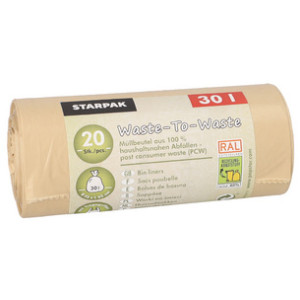 STARPAK afvalzakken Waste-to-Waste, 30 liter, bruin, 20 stuks