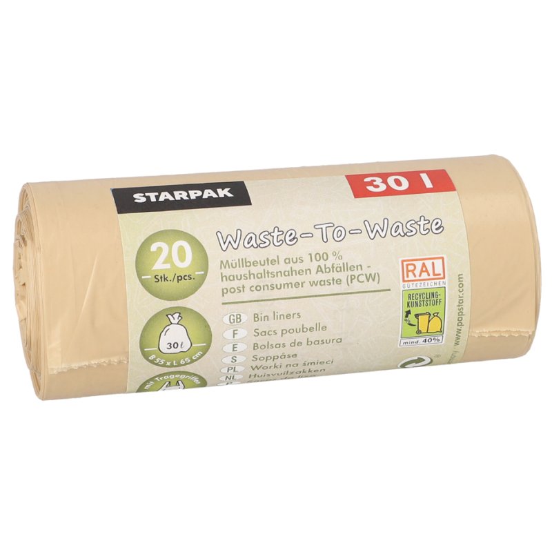 STARPAK afvalzakken Waste-to-Waste, 30 liter, bruin, 20 stuks