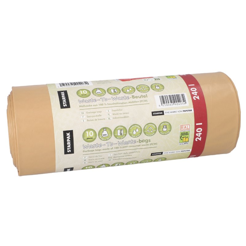STARPAK vuilniszakken Waste-to-Waste, 240 liter, bruin, 10 stuks