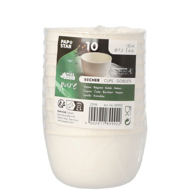 PAPSTAR suikerriet schaaltjes rond, 120 ml, wit, 10 stuks