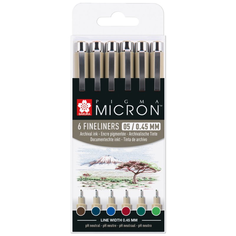 SAKURA PIGMA MICRON fineliner, 0.45 mm, earth tones, 6 pieces