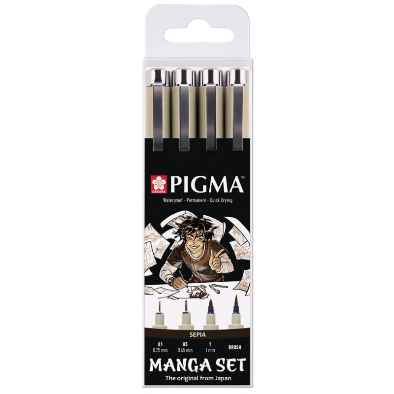 SAKURA fineliner PIGMA MICRON Manga Set, sépia, 4 pièces
