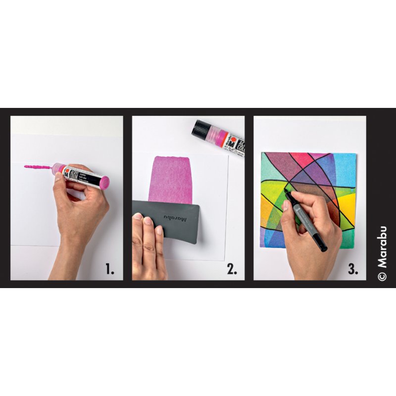 Marabu acrylverf Squeegee Art Set Power, 6 kleuren, rakel en papier