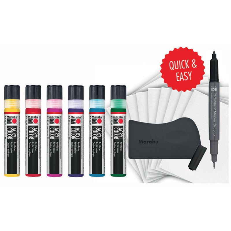 Marabu acrylverf Squeegee Art Set Power, 6 kleuren, rakel en papier