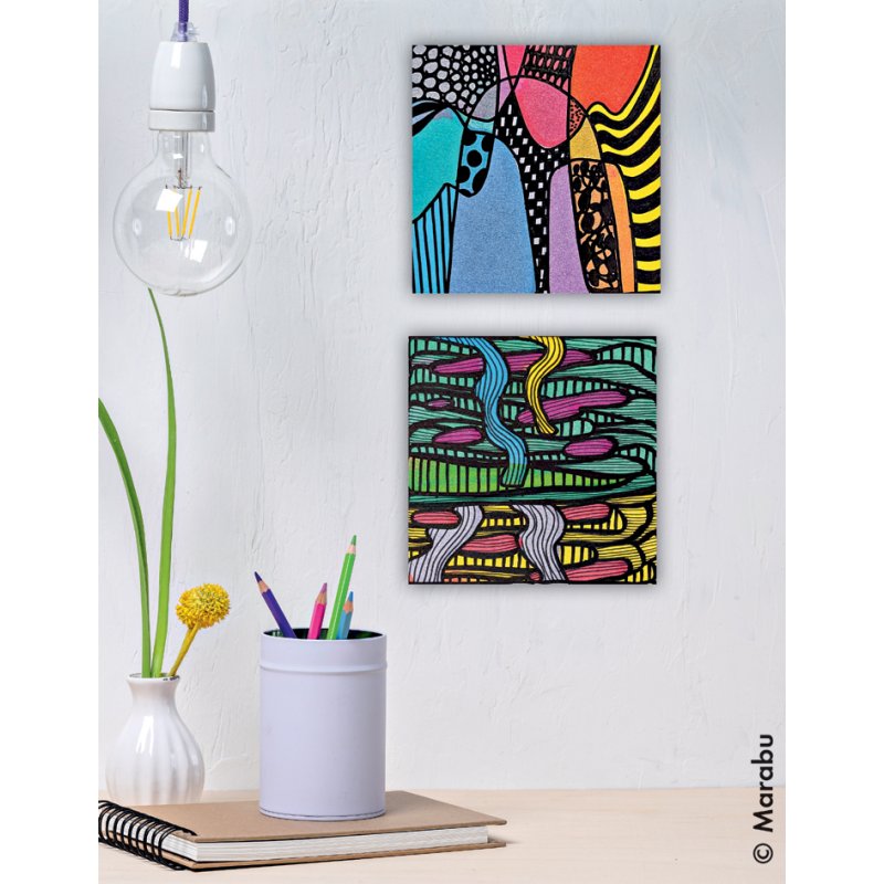 Marabu acrylverf Squeegee Art Set Power, 6 kleuren, rakel en papier