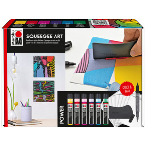 Marabu acrylverf Squeegee Art Set Power, 6 kleuren, rakel en papier