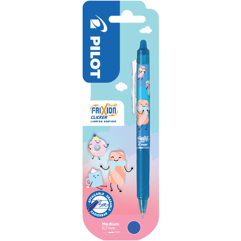 PILOT rollerpen FRIXION BALL CLICKER 07 Fancy Winter, wisbaar, blauw, 3 stuks