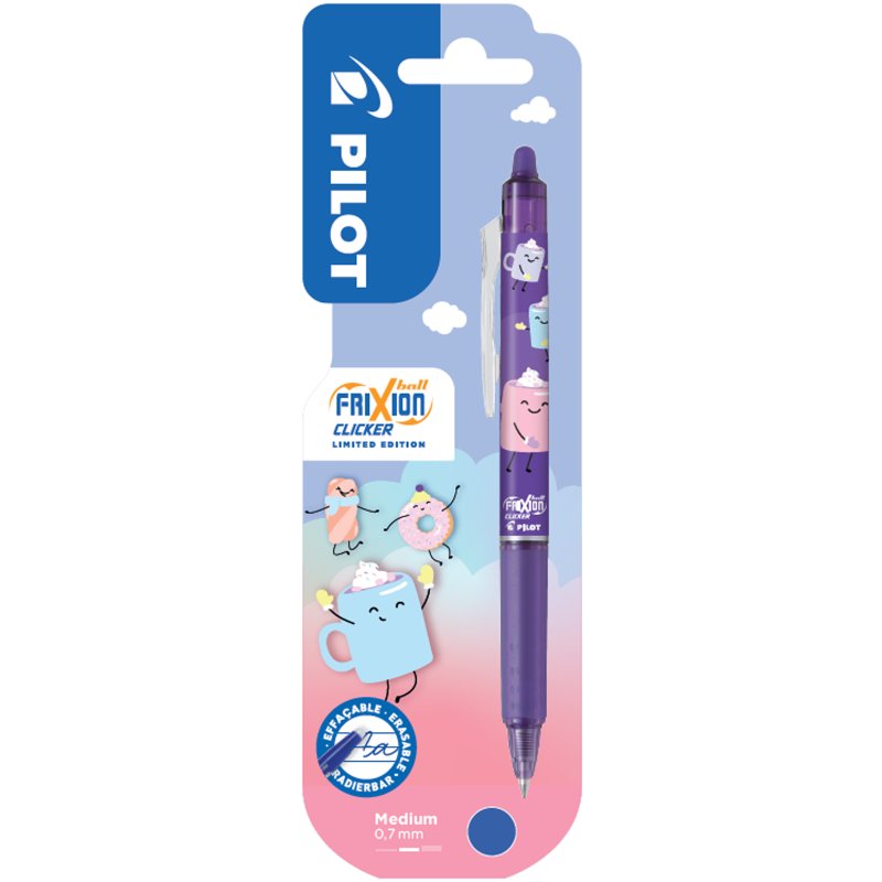 PILOT rollerpen FRIXION BALL CLICKER 07 Fancy Winter, wisbaar, blauw, 3 stuks