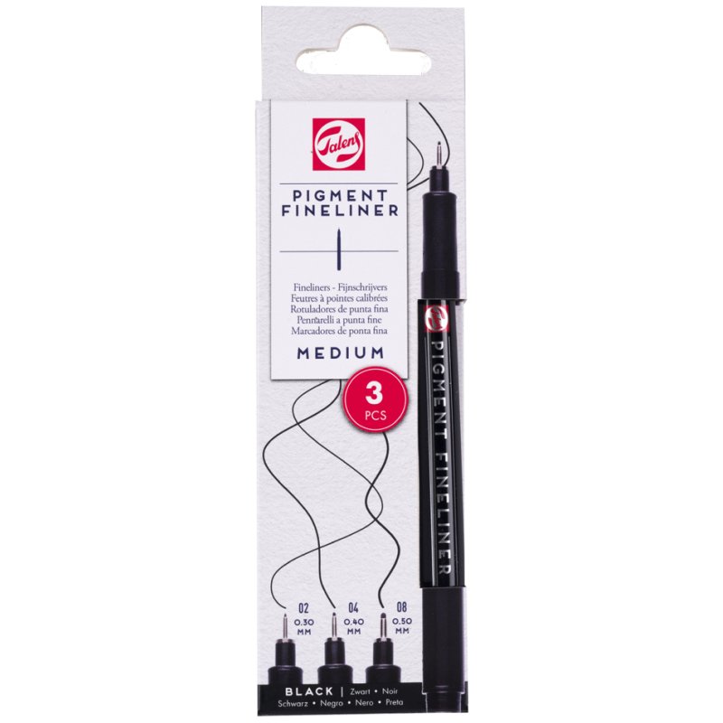 Royal Talens pigment fineliner moyen, noir, 3 pièces