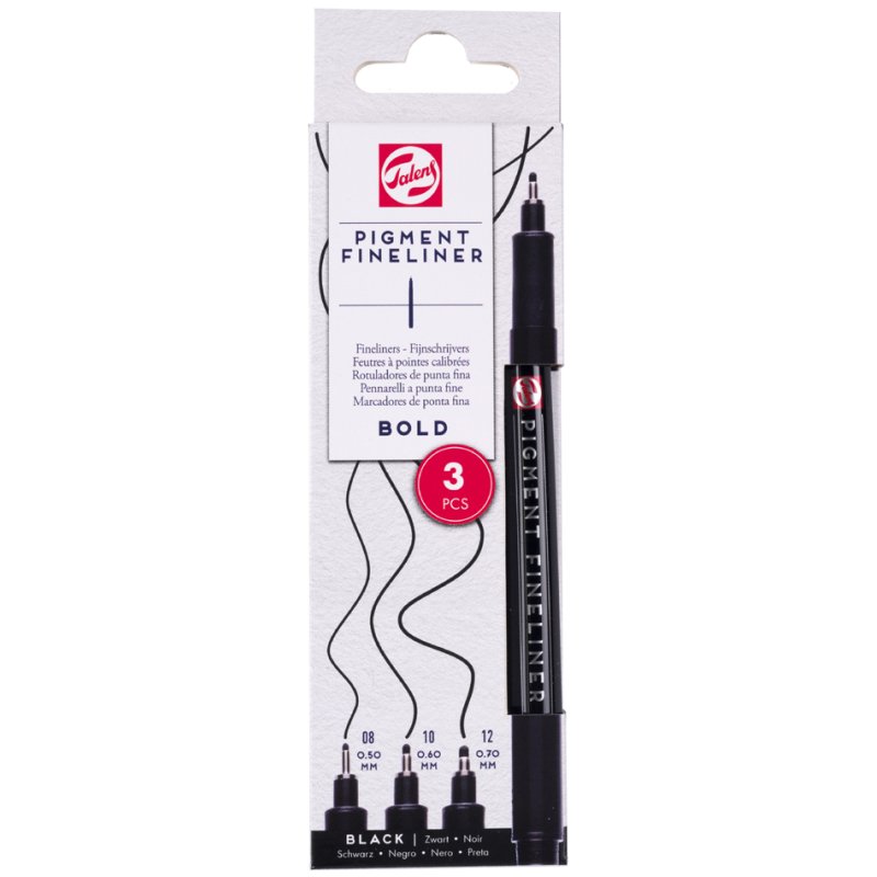 Royal Talens pigment fineliner moyen, noir, 3 pièces
