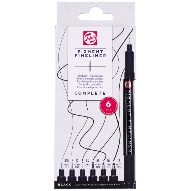 Royal Talens Pigment Fineliner Complete set, noir, 6 pièces, encre permanente