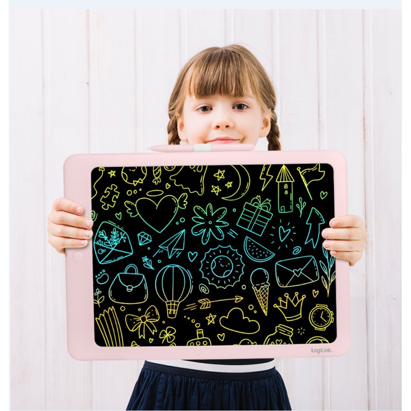 LogiLink Tablette LCD d'écriture et de dessin pour enfants, 14 pouces, rose