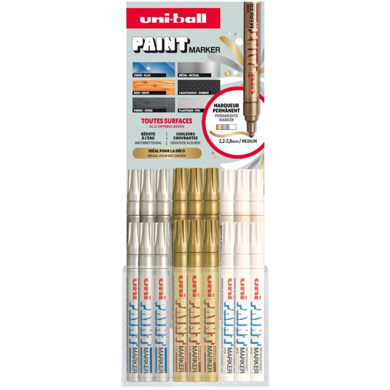 uni-ball permanente marker PAINT PX20, goud/wit/zilver, 2,2-2,8 mm, 36 stuks