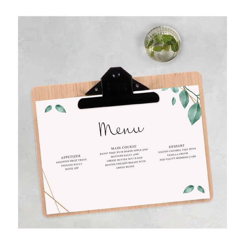 EUROPEL menu menukaart porte-bloc A4 portrait, bambou, pince métal noire