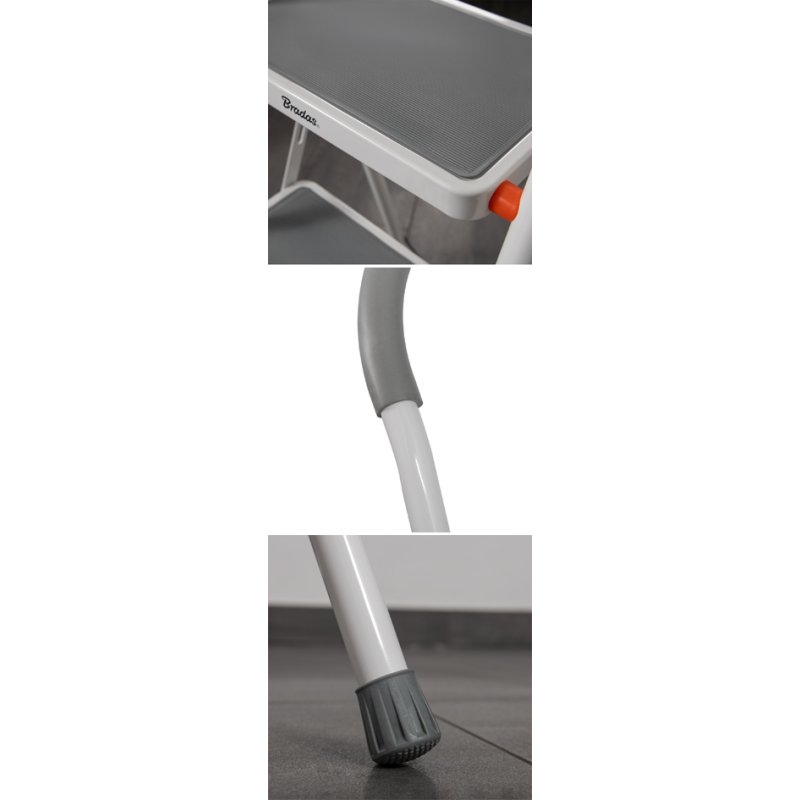 Bradas escabeau acier, 2 marches, blanc/gris, pliable