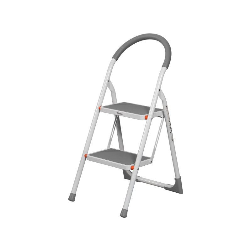 Bradas escabeau acier, 2 marches, blanc/gris, pliable