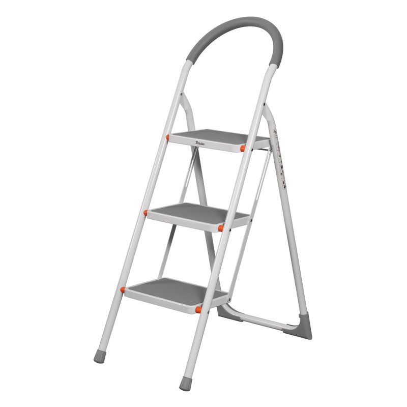 Bradas escabeau acier, 2 marches, blanc/gris, pliable