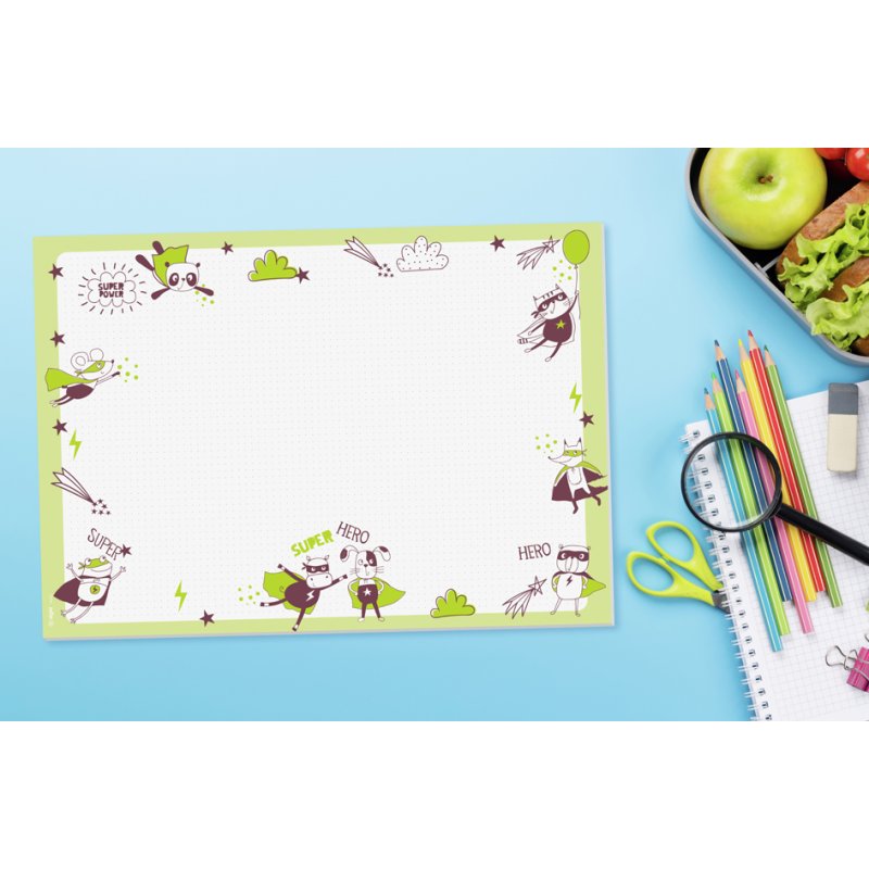 Sigel sous-main Little Heroes, 420 × 297 mm, motif super-héros, 30 feuilles