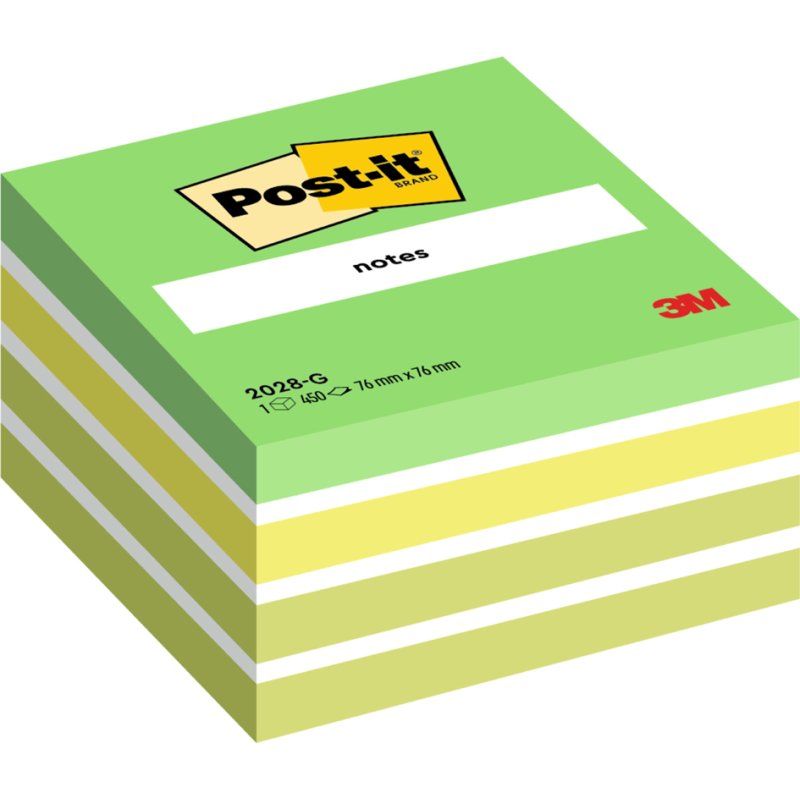 Post-it bloc-notes autocollants cube, 76×76 mm, teintes vertes pastel, 450 feuilles