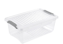 keeeper opbergbox Leonie, transparant met grijze clips, 3,7 liter, 285×185×105 mm