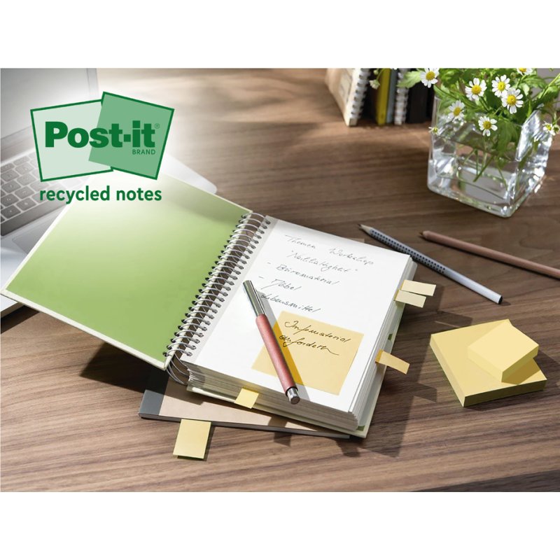 Post-it bloc-notes Recycling Notes, 76×76 mm, jaune, 24 blocs