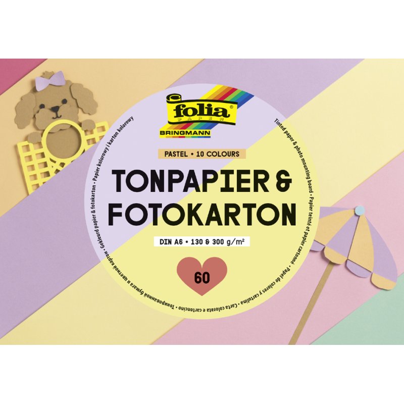 folia gekleurd papier- en kartonblok Pastel, A6, pastelkleuren, 60 vel